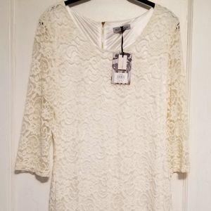 Lace 3/4 sleeve cream dress